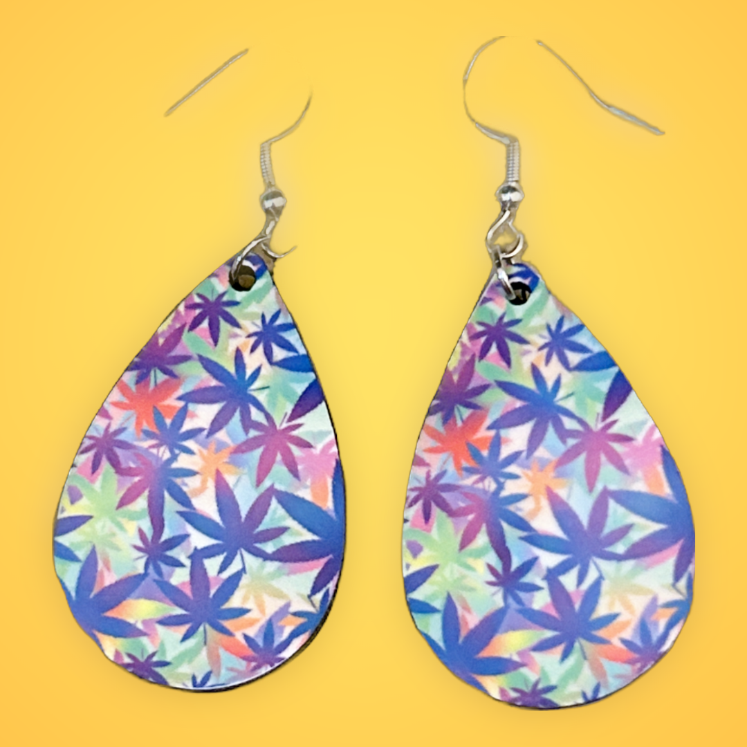light blue teardrop cannabis earrings