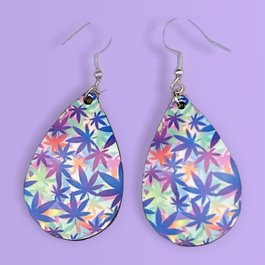 light blue cannabis teardrop earrings