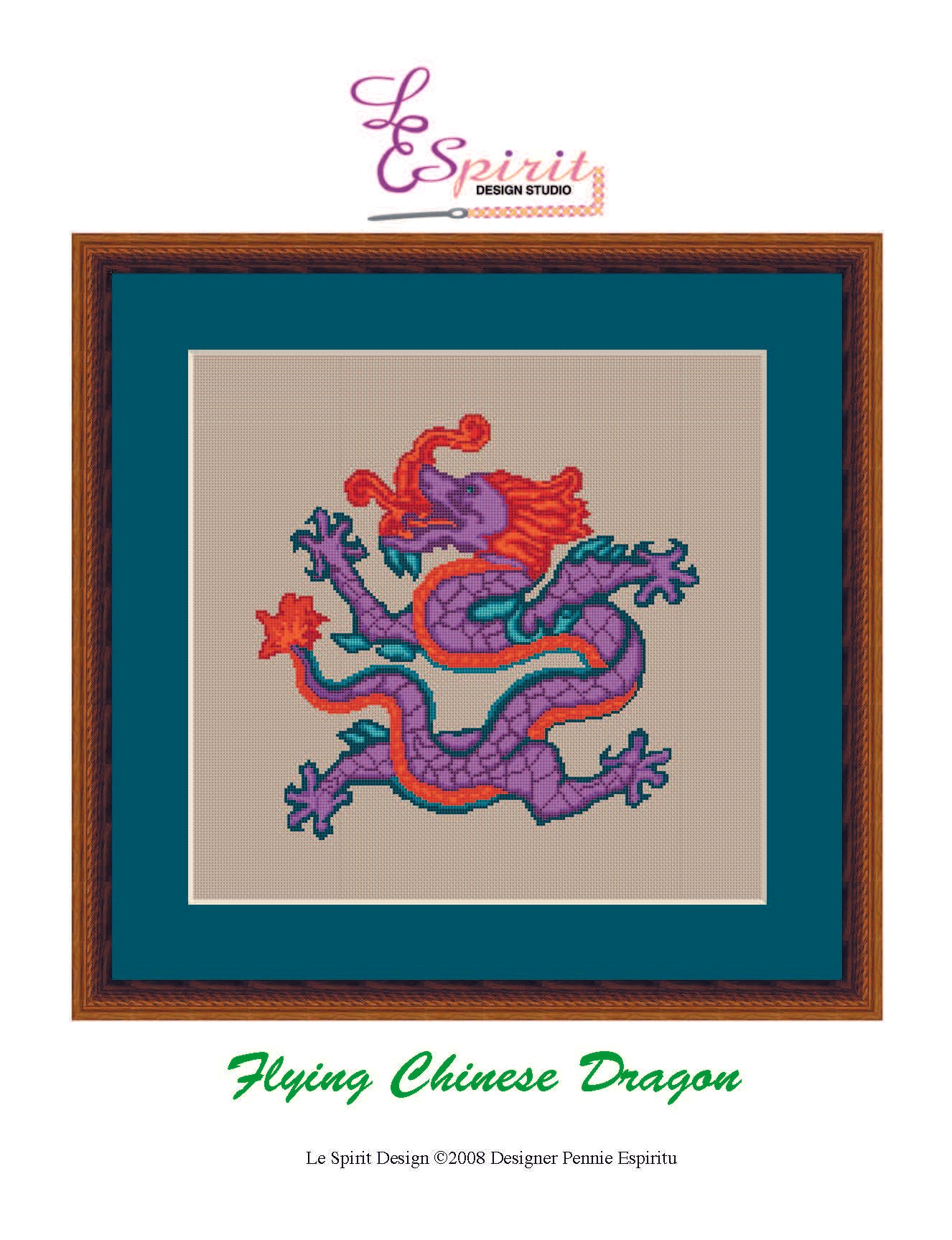 digital cross stitch pattern flying Chinese dragon