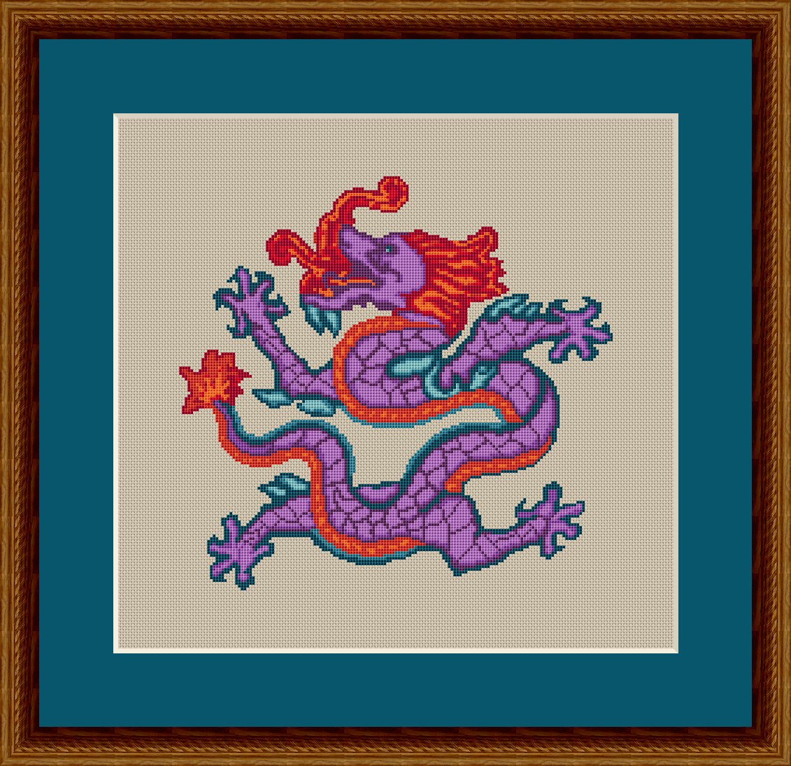 digital cross stitch pattern flying Chinese dragon