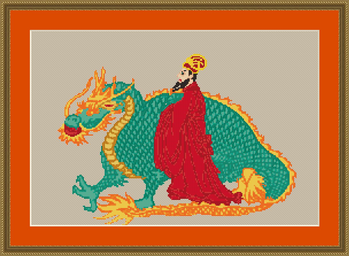 digital cross stitch pattern man and his dragon