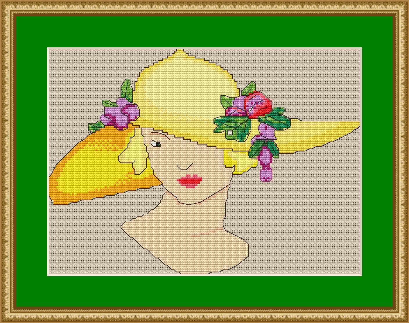digital cross stitch pattern Ms Alex with big hat