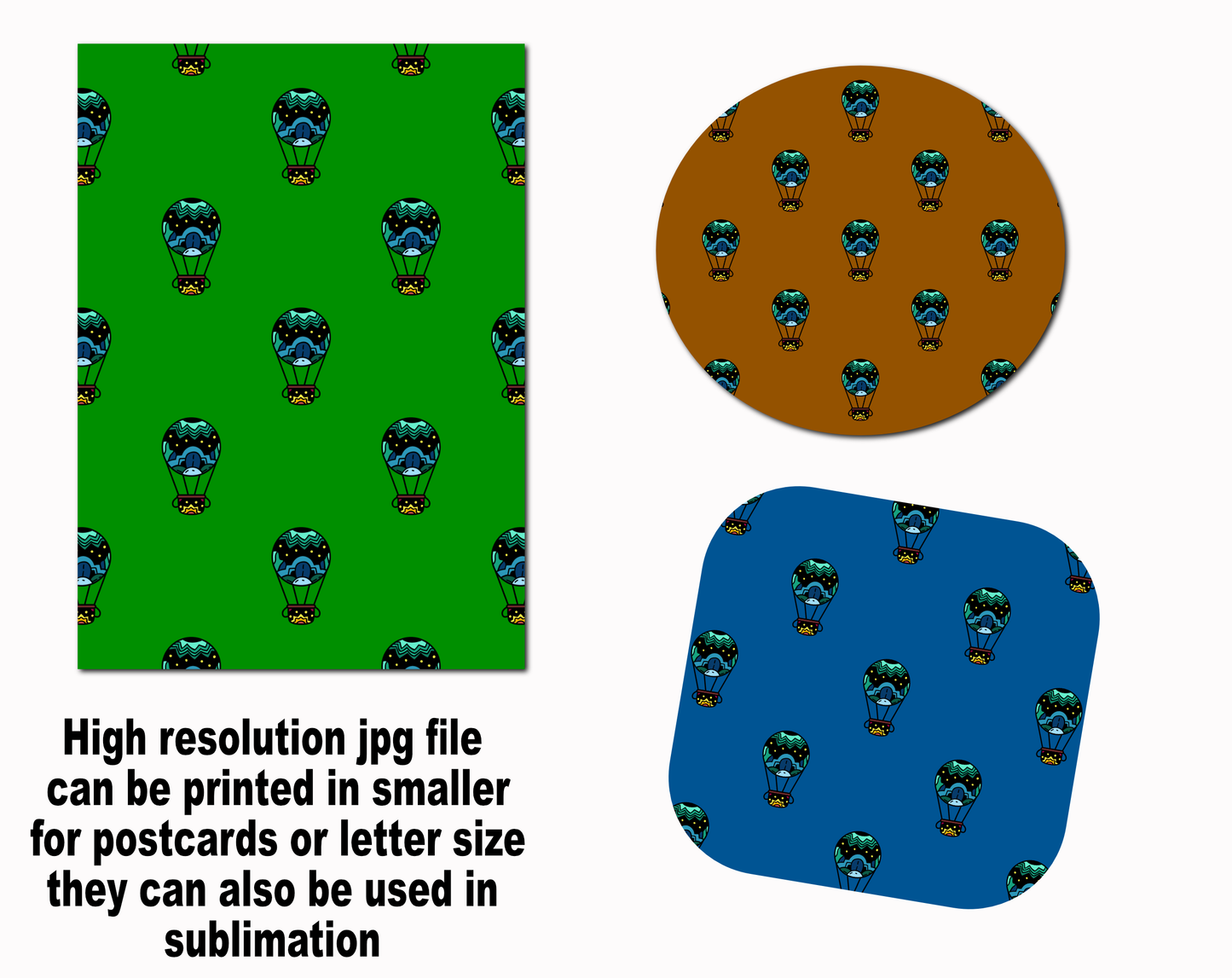digital pattern paper with high resolution file to print hot air balloons