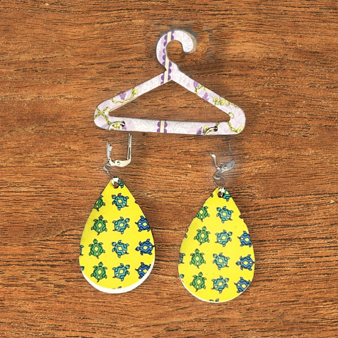 Tear drop earrings with southwest turtle design silver latch ear wires
