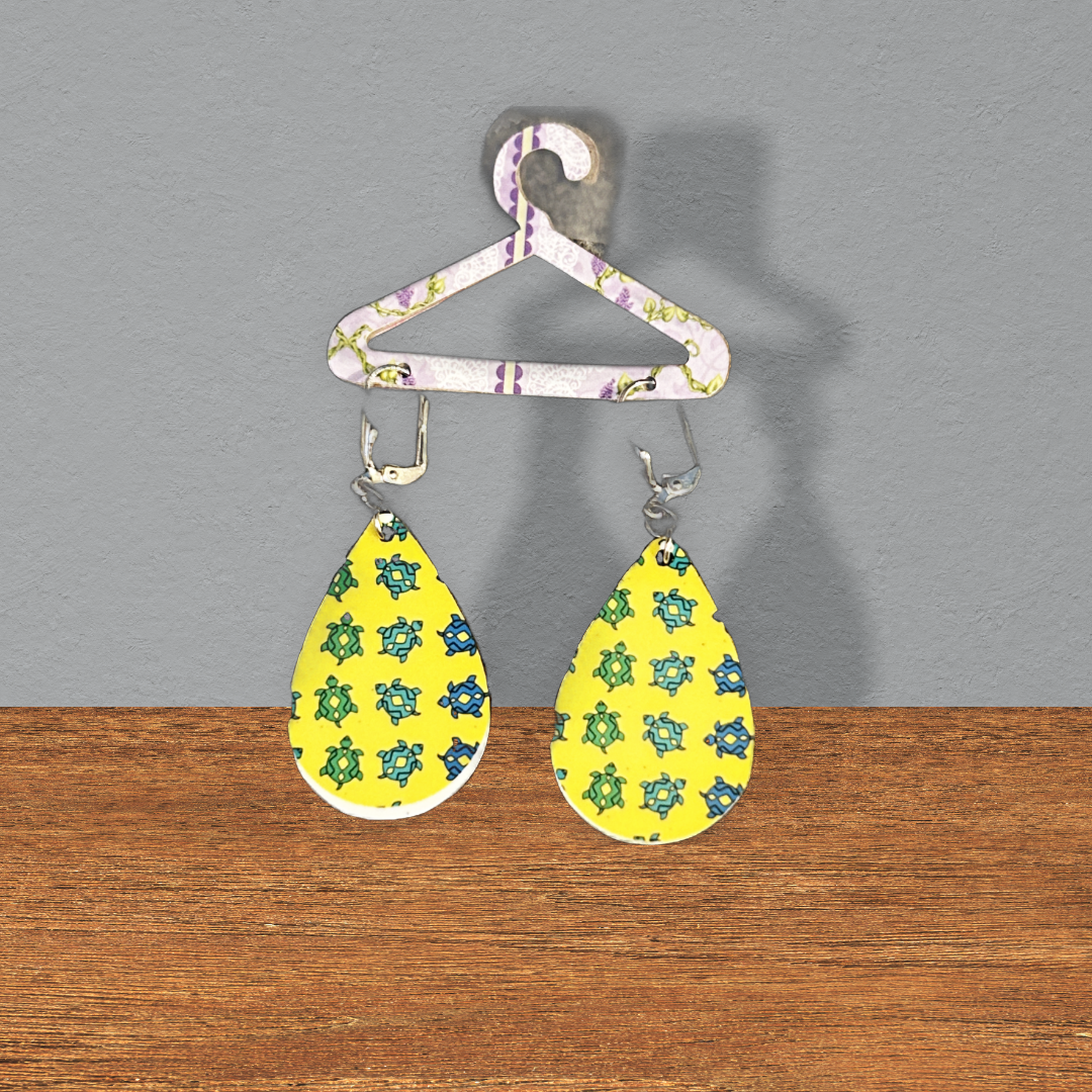 Tear drop earrings with southwest turtle design silver latch ear wires