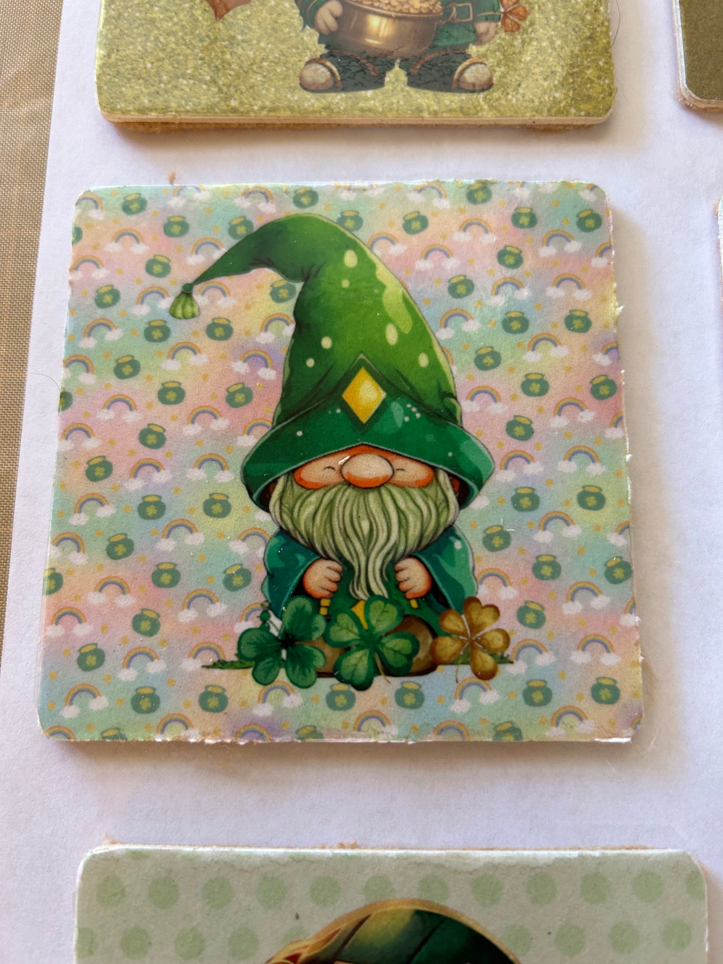 St Patricks day leprechaun design on 4" hardboard coaster