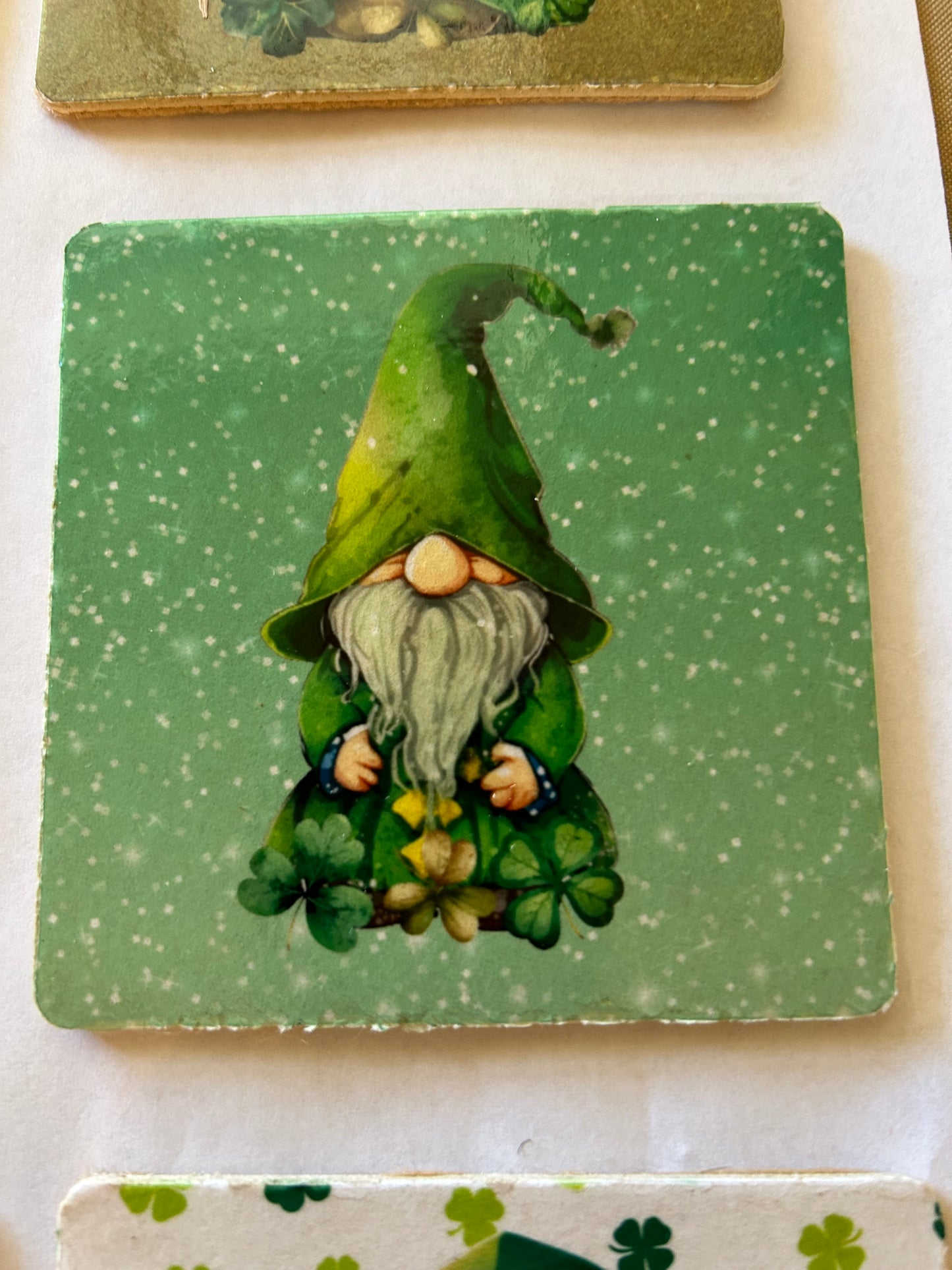 St Patricks day leprechaun design on 4" hardboard coaster