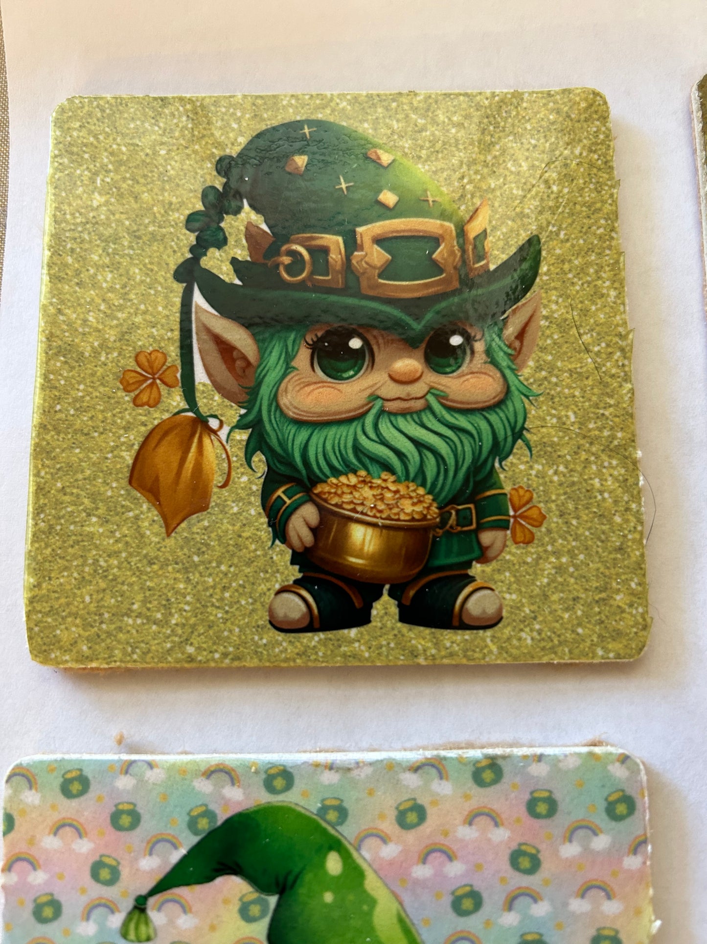 St Patricks day leprechaun design on 4" hardboard coaster