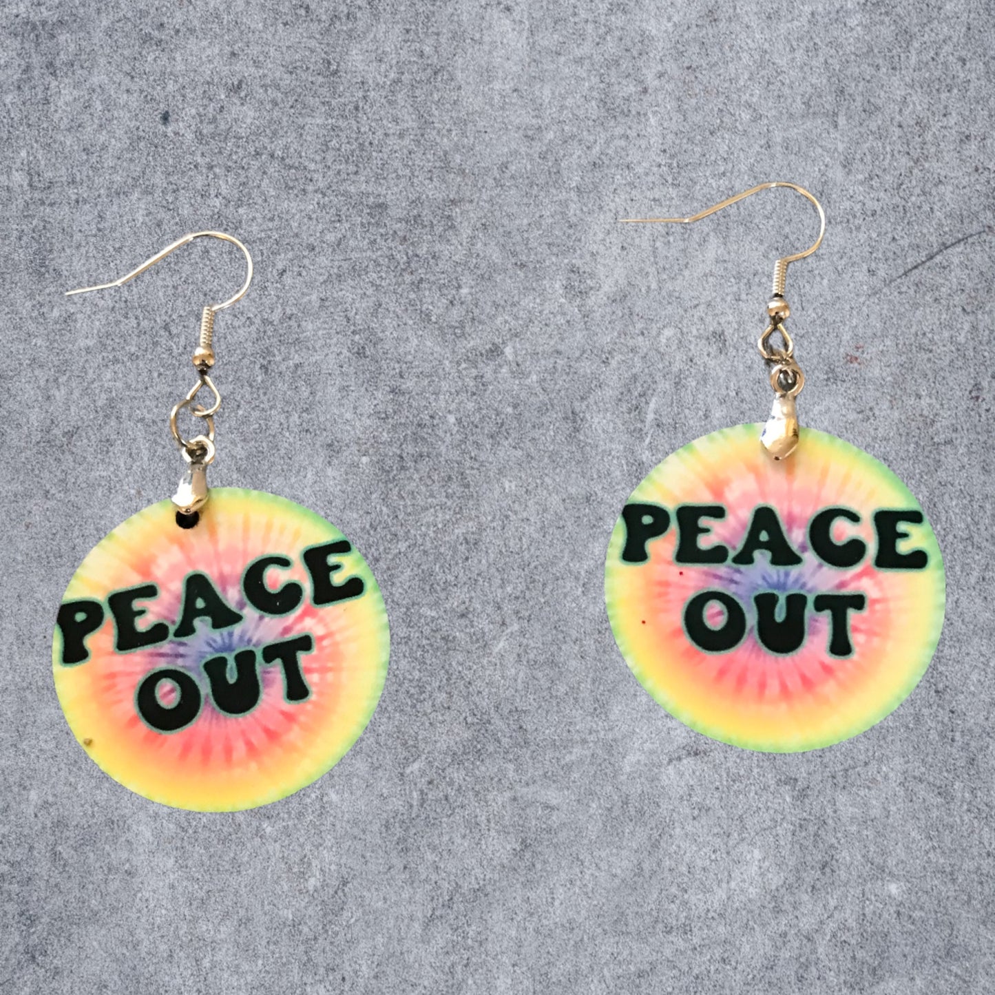 1 1/2" round MFD earrings with silver ear wire peace out