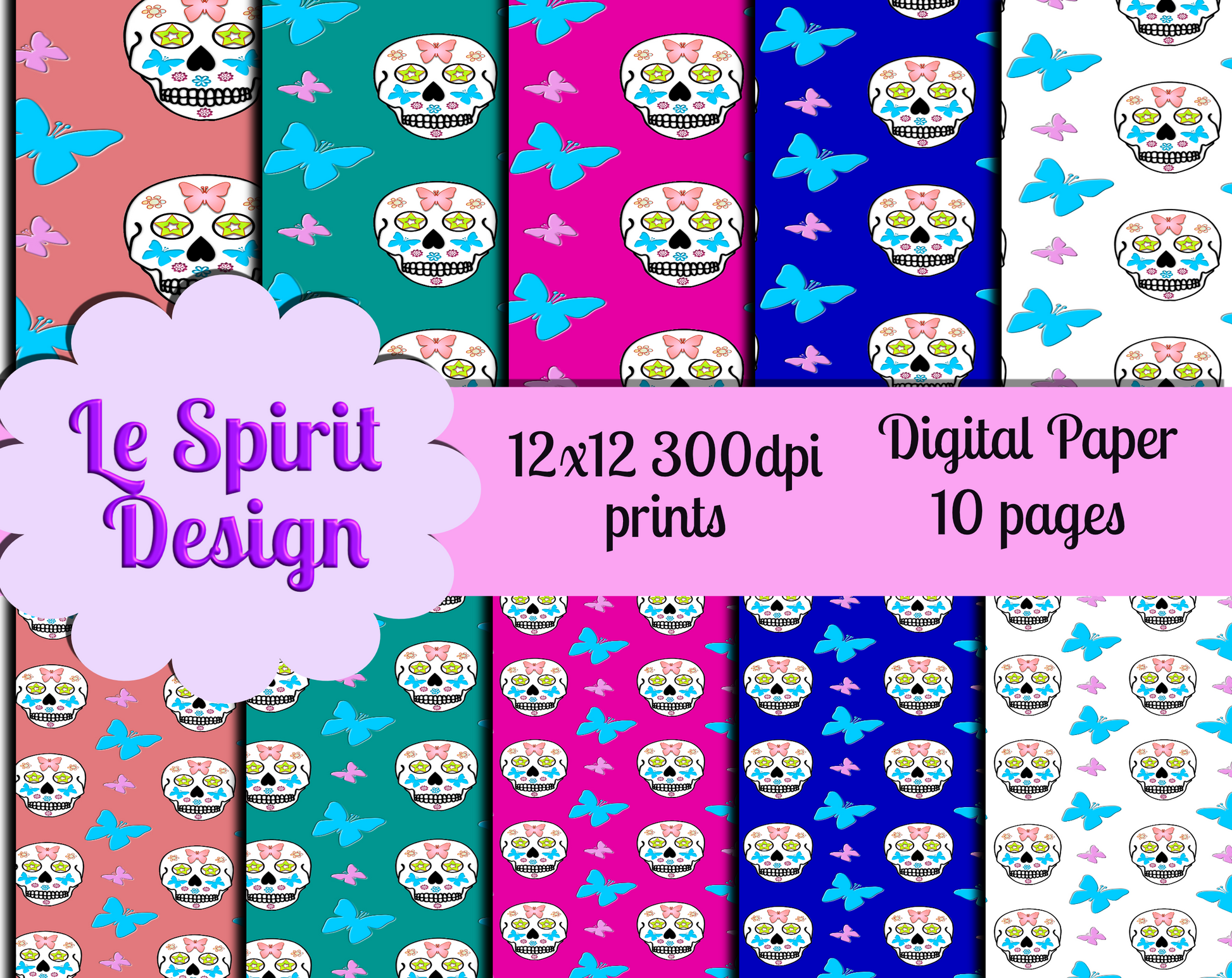 digital paper with day of the dead skull pattern