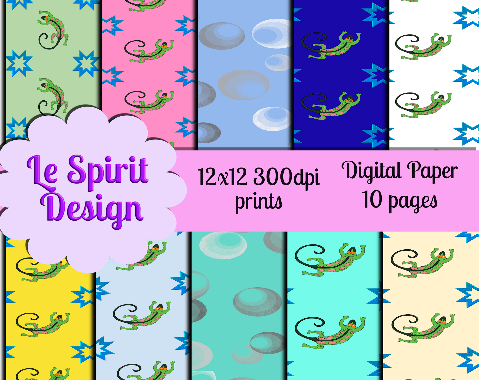 digital paper high resolution jpgs of geckos and bubbles pattern paper