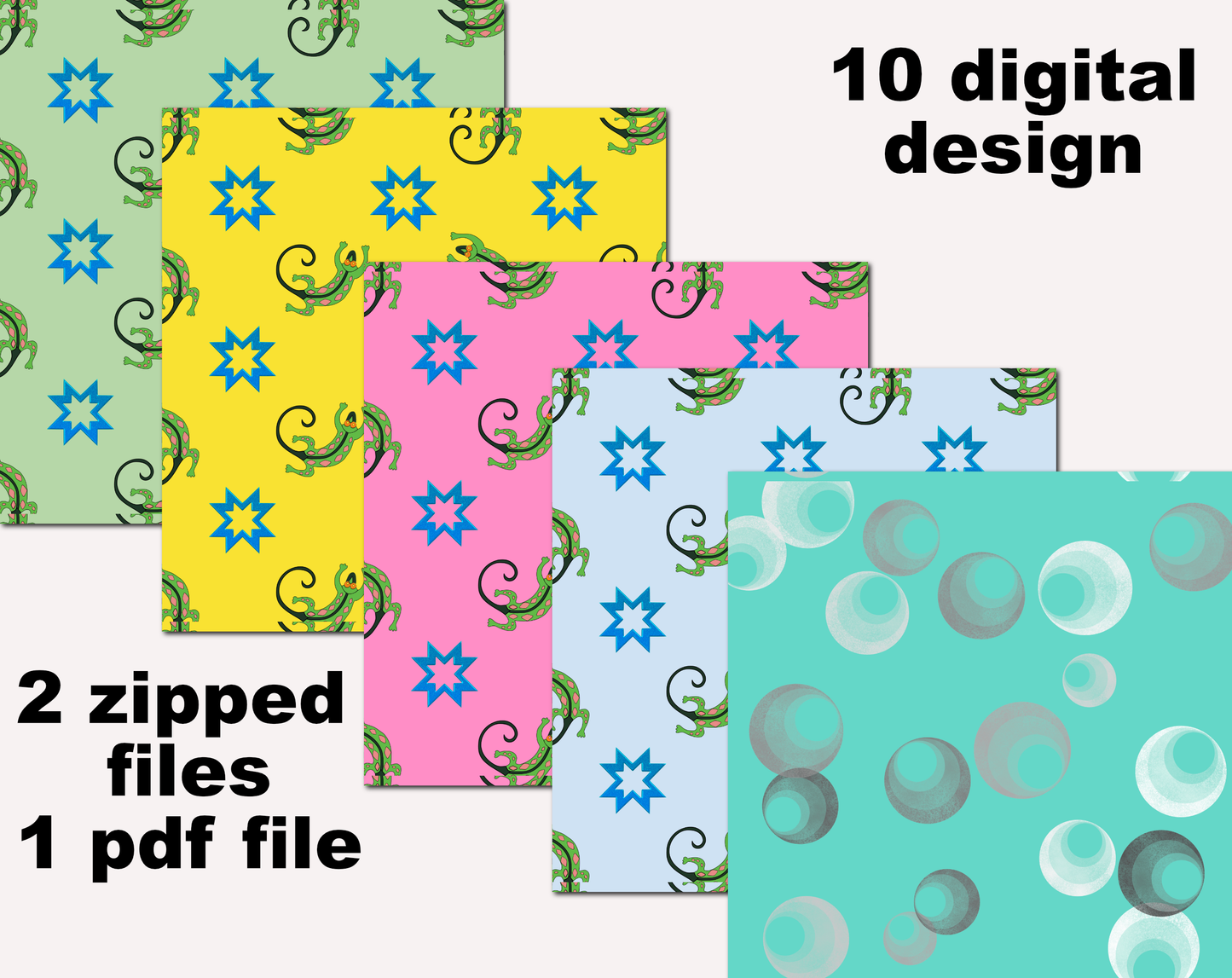 digital paper high resolution jpgs of geckos and bubbles pattern paper