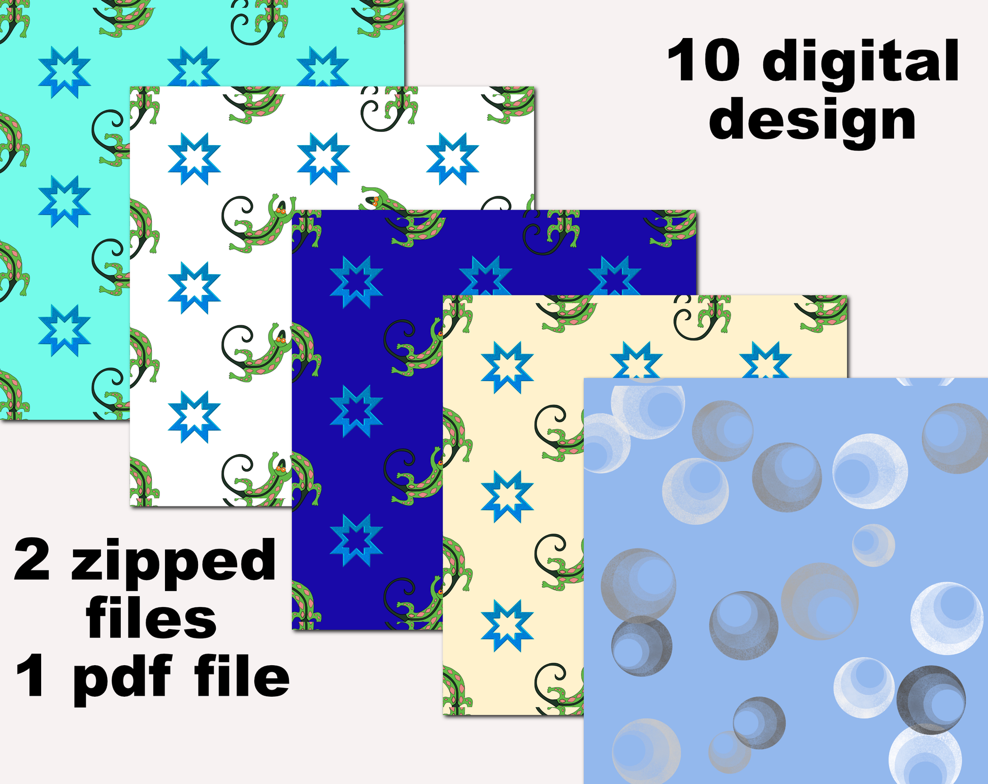 digital paper high resolution jpgs of geckos and bubbles pattern paper