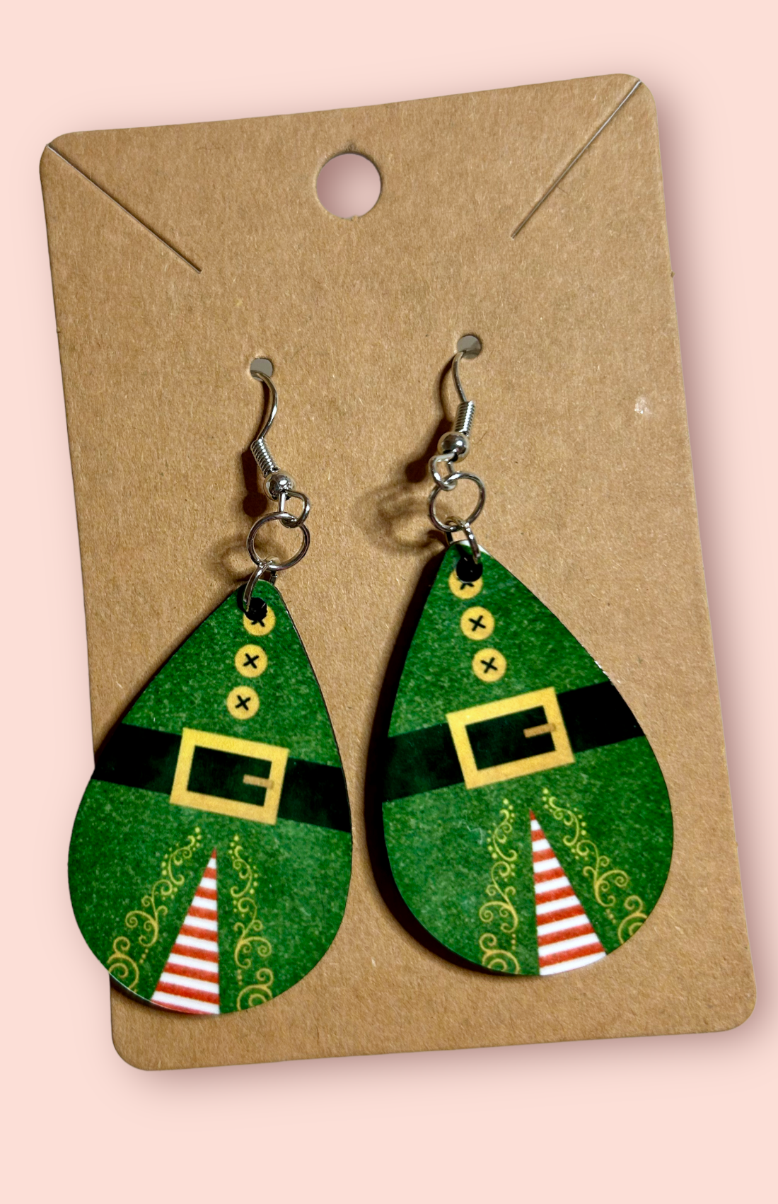 elf vest green and gold teardrop earrings