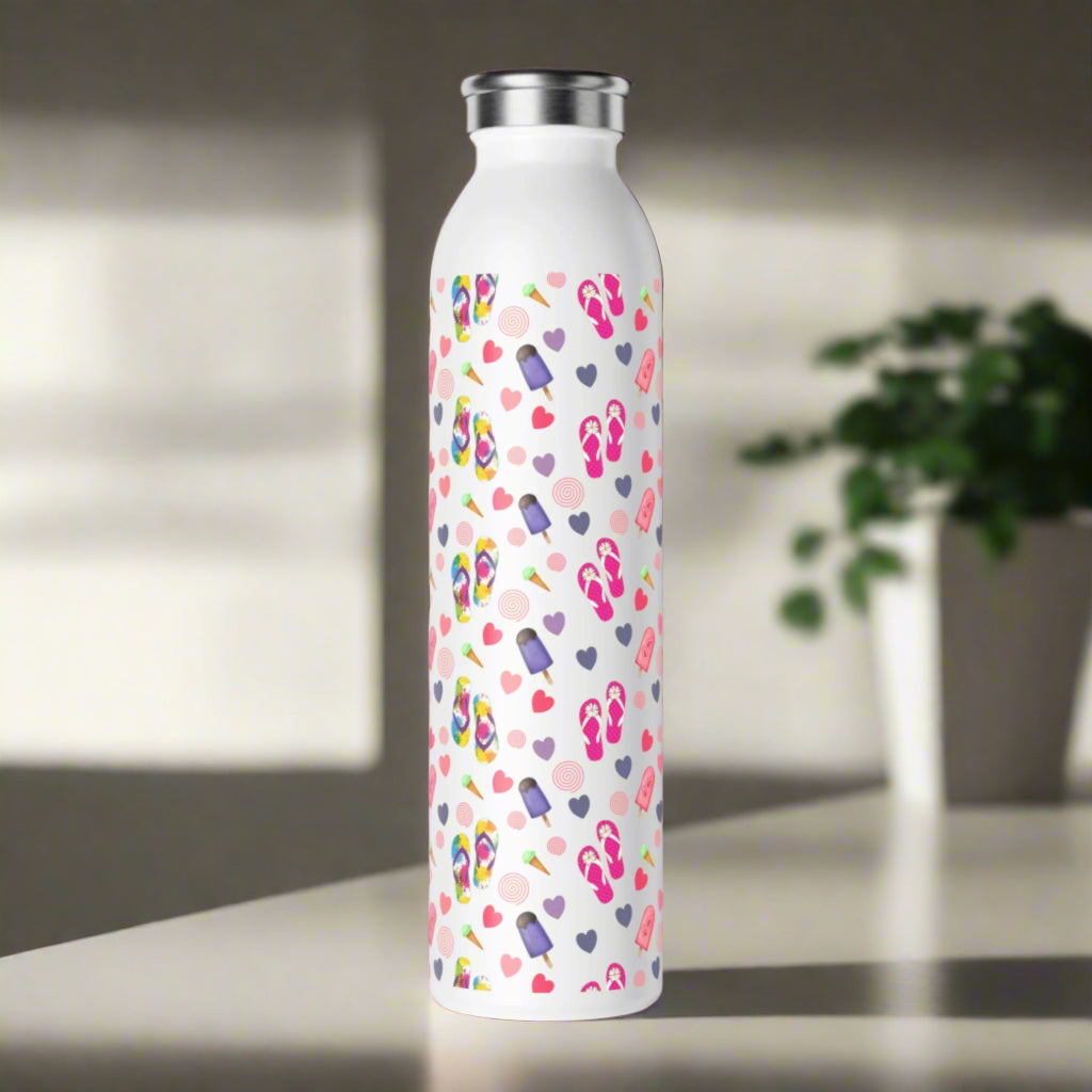 water bottle with a summer fun pattern can be personalized