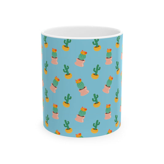 Cactus Pattern Ceramic Mug, Cute Coffee Cup, Plant Lover Gift, Home Decor, Kitchen Accessory, Birthday Present
