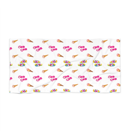 Summer Vibe Beach Towel with Flip Flops & Ice Cream Pattern