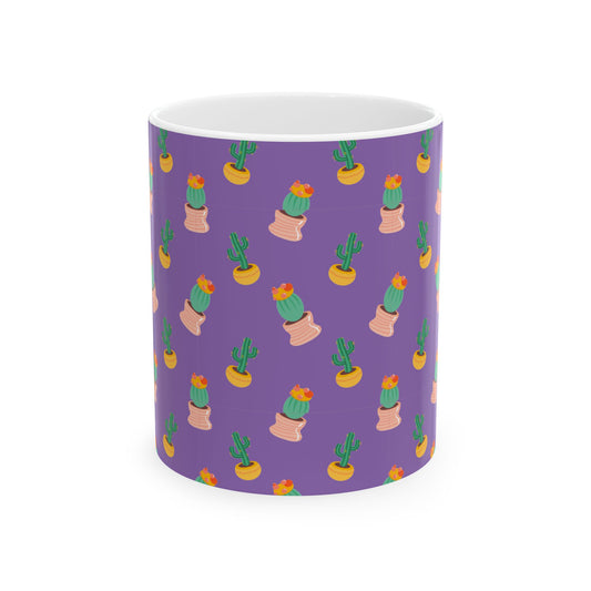Cactus Pattern Ceramic Mug, Cute Coffee Cup, Plant Lover Gift, Home Decor, Kitchen Accessory, Birthday Present