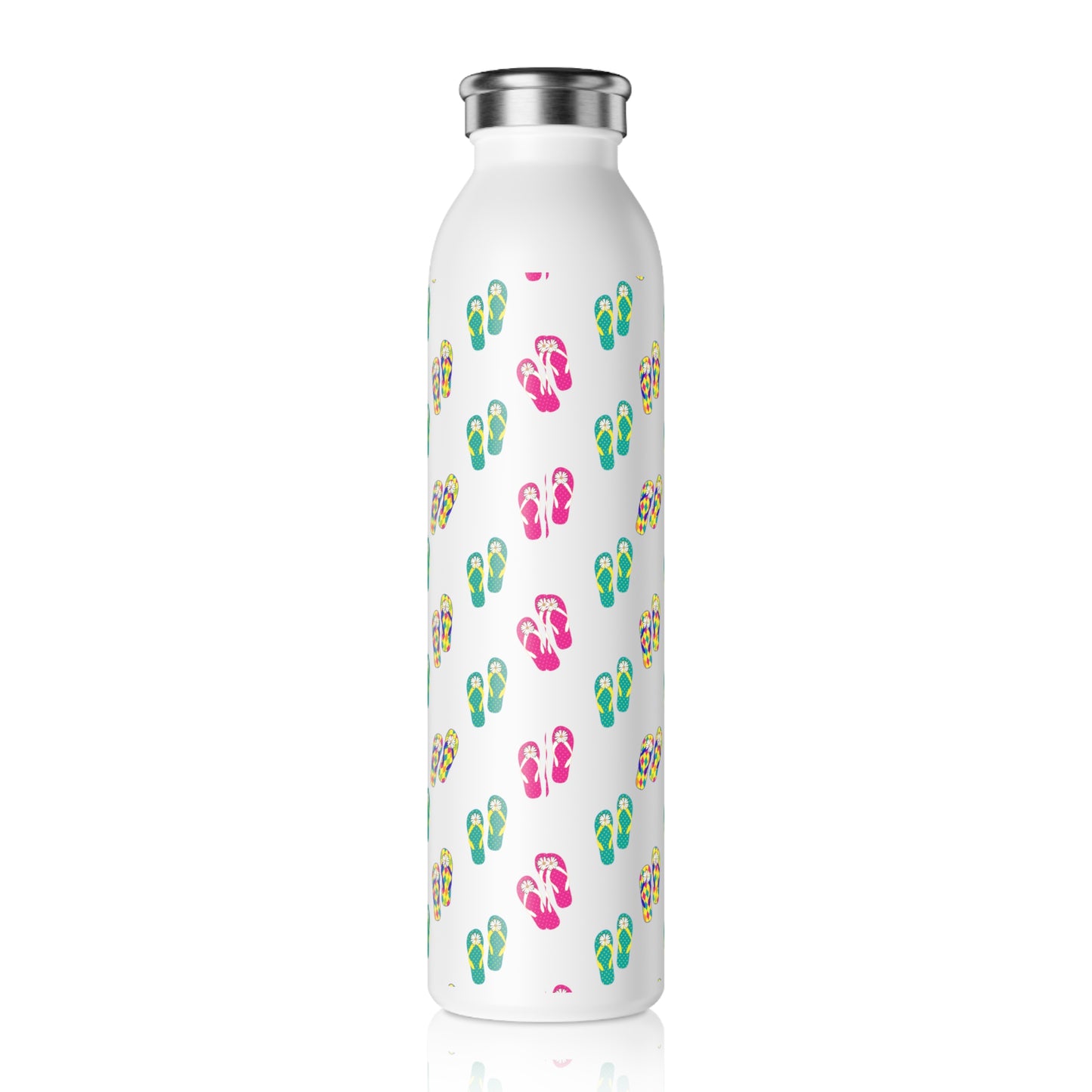Summer Vibes Slim Water Bottle - Colorful Flip Flop Design for Beach Lovers