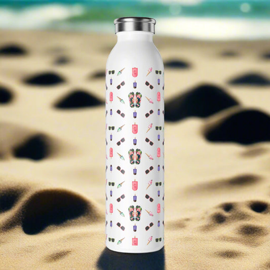 Chic Slim Water Bottle with Summer Patterns - Beach and Fun Design