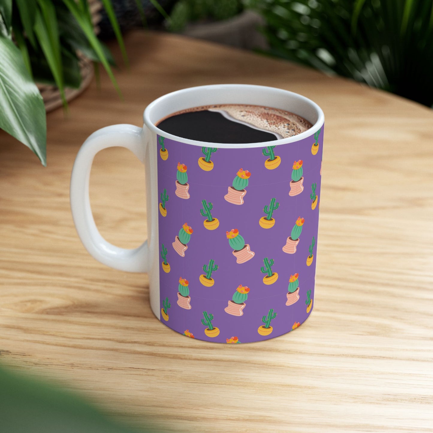 Cactus Pattern Ceramic Mug, Cute Coffee Cup, Plant Lover Gift, Home Decor, Kitchen Accessory, Birthday Present