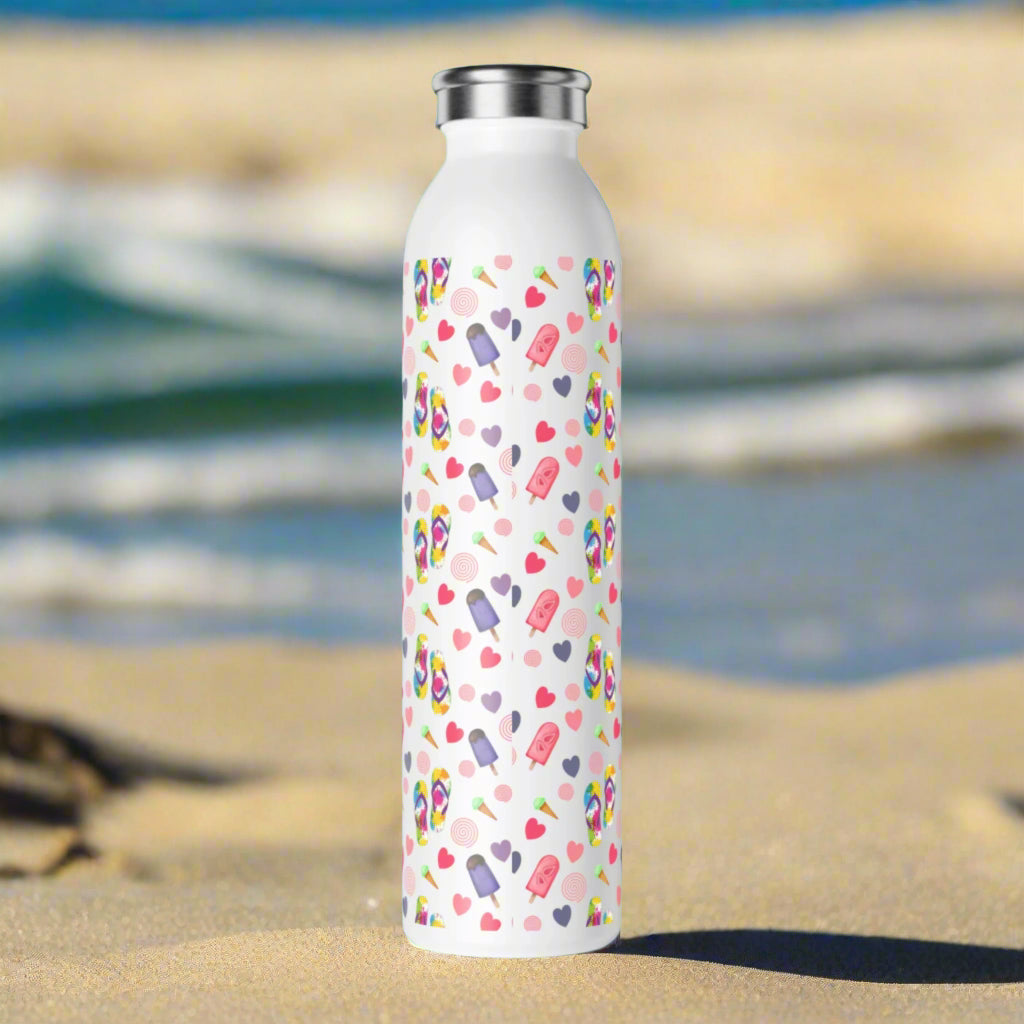 water bottle with a summer fun pattern can be personalized
