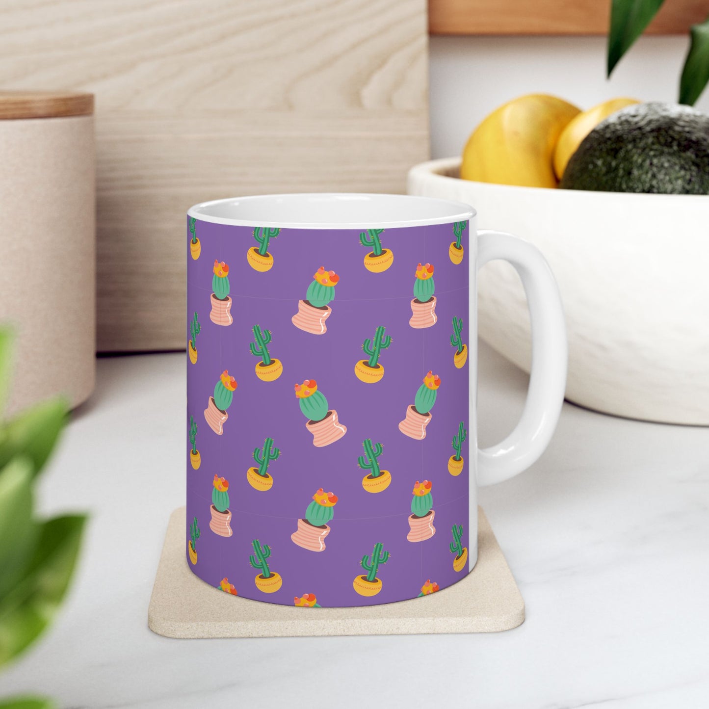 Cactus Pattern Ceramic Mug, Cute Coffee Cup, Plant Lover Gift, Home Decor, Kitchen Accessory, Birthday Present