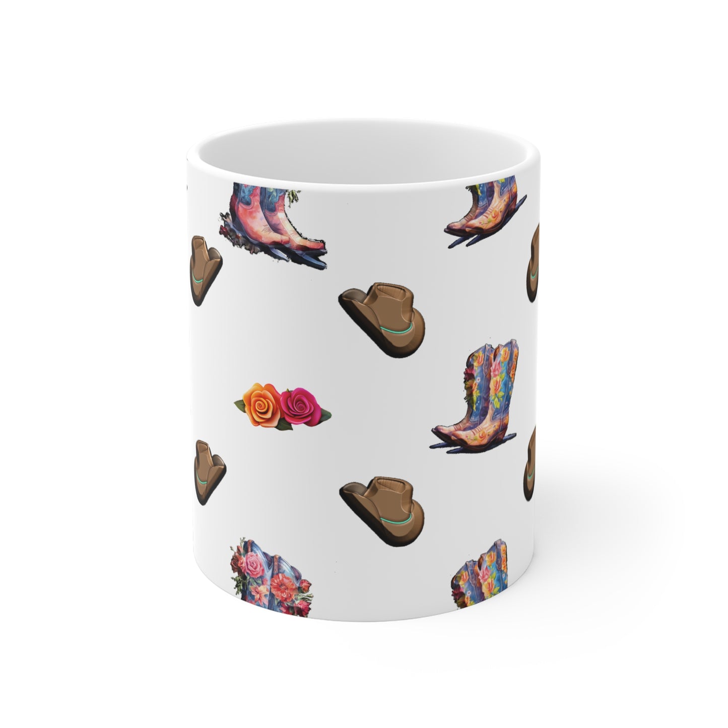 Mug Cowboy Boots Roses Unique Design 11oz