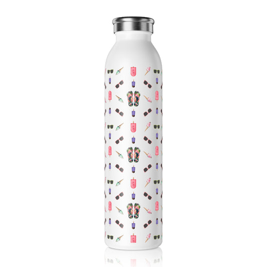 Chic Slim Water Bottle with Summer Patterns - Beach and Fun Design