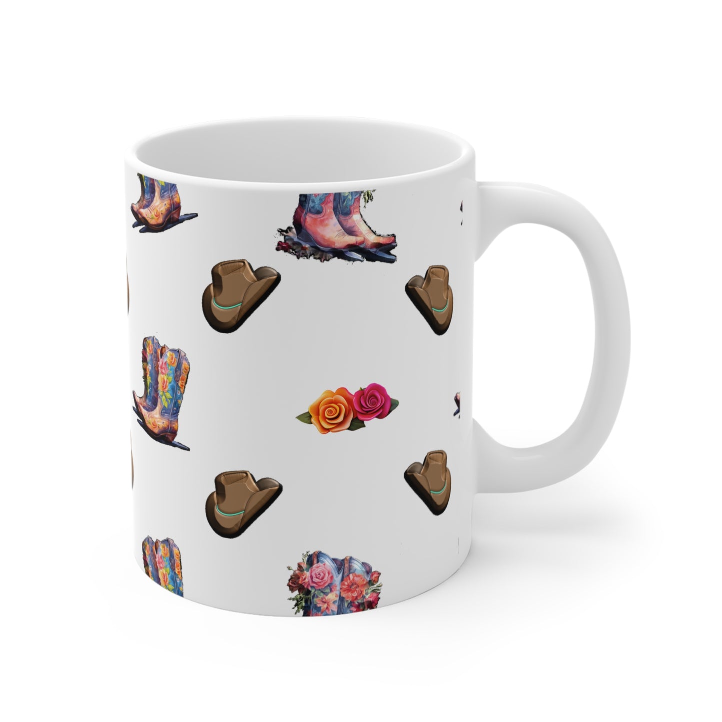 Mug Cowboy Boots Roses Unique Design 11oz