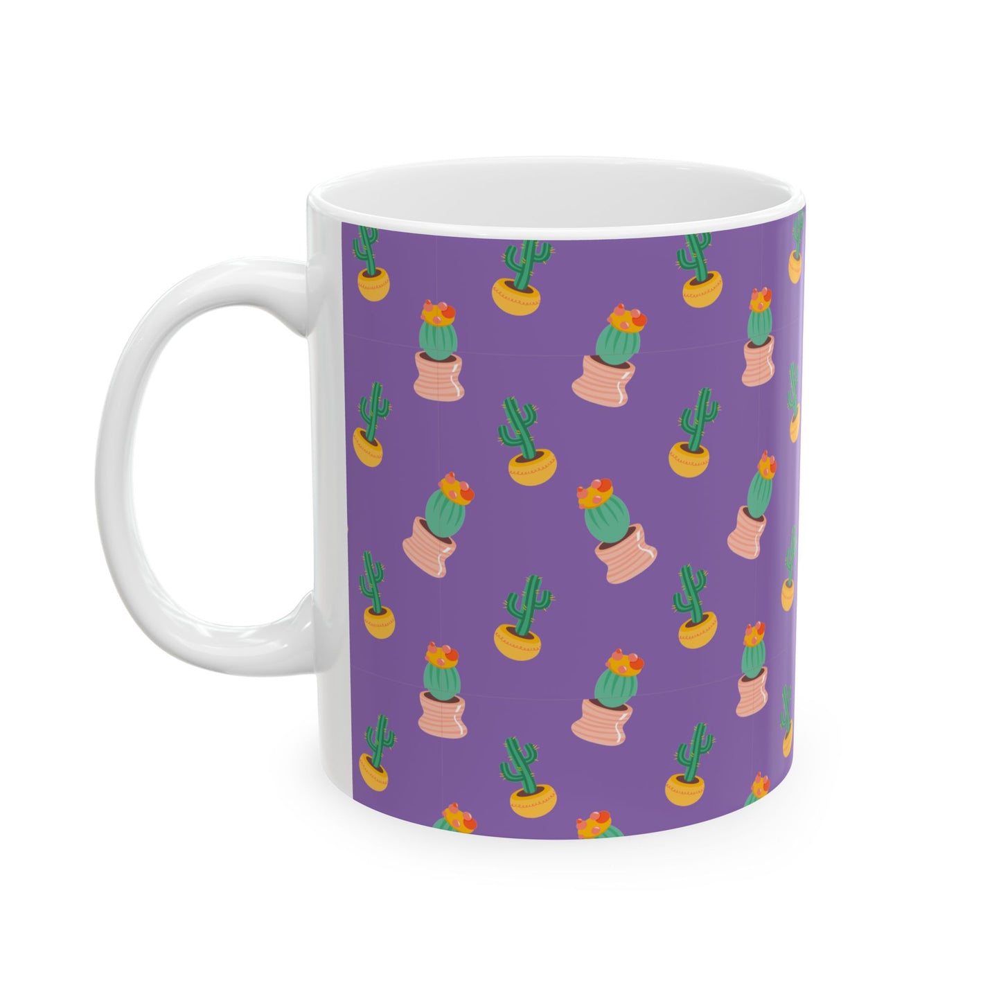 Cactus Pattern Ceramic Mug, Cute Coffee Cup, Plant Lover Gift, Home Decor, Kitchen Accessory, Birthday Present