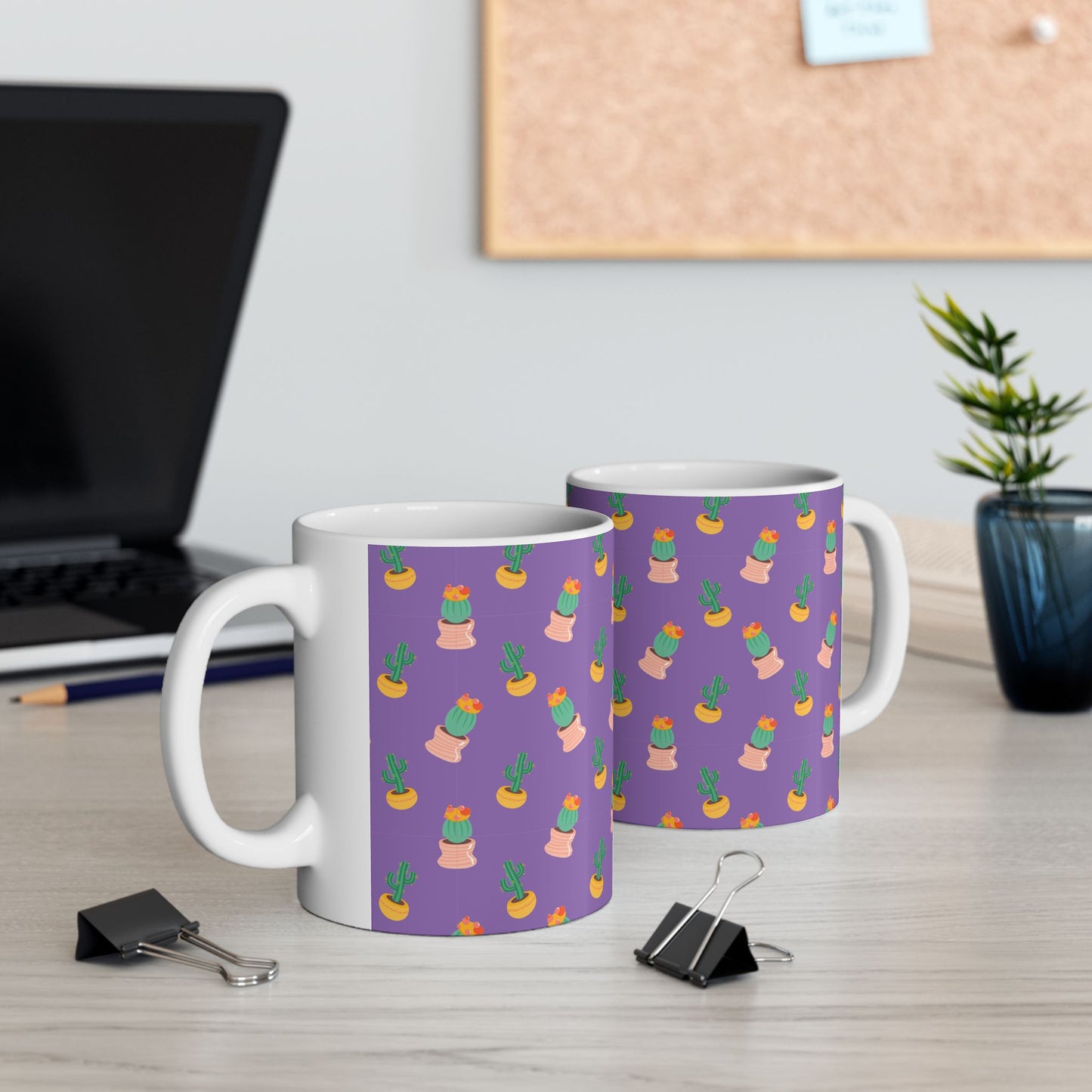 Cactus Pattern Ceramic Mug, Cute Coffee Cup, Plant Lover Gift, Home Decor, Kitchen Accessory, Birthday Present