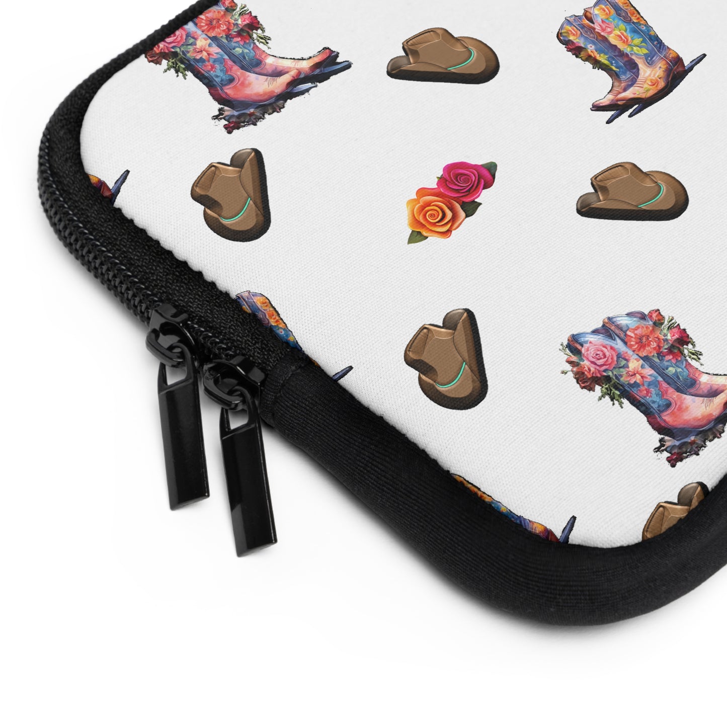 Laptop Sleeve Western Boots Floral Design