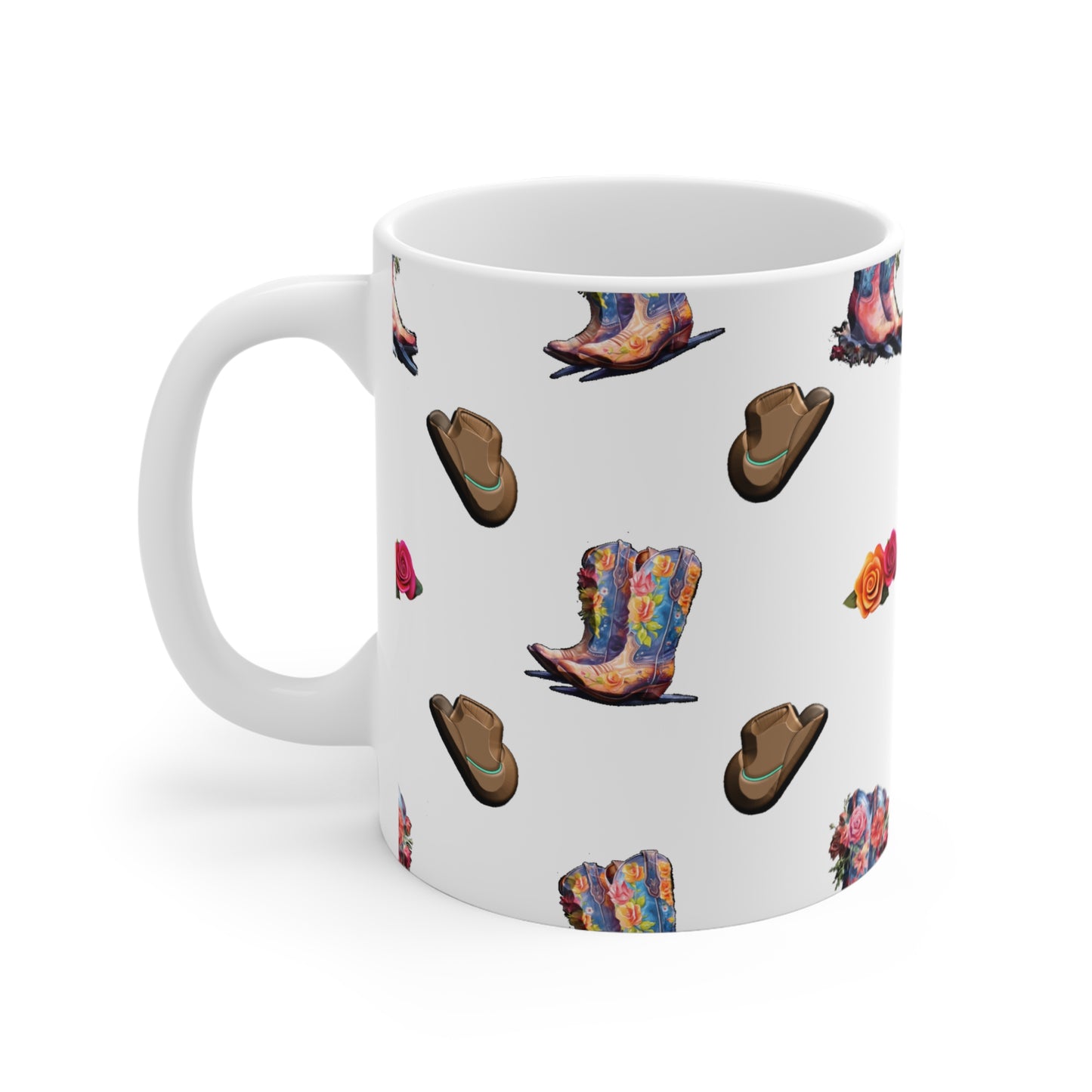 Mug Cowboy Boots Roses Unique Design 11oz