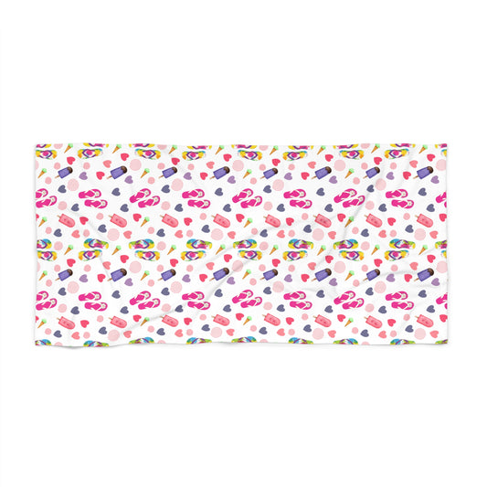 Beach Towel - Fun Flip Flops and Ice Cream Summer Design