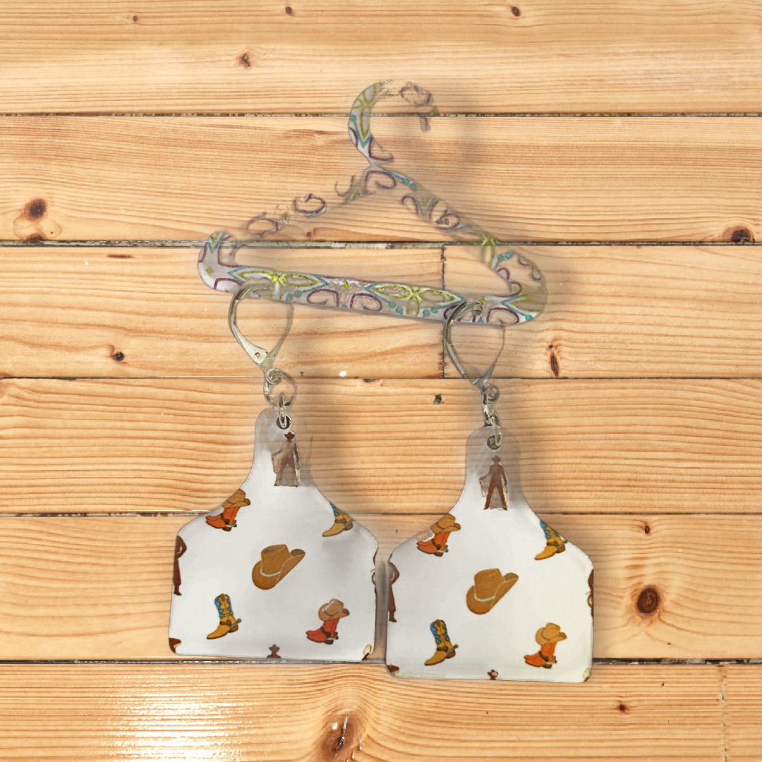 Cutting Board Shaped Earrings Cowboy Design